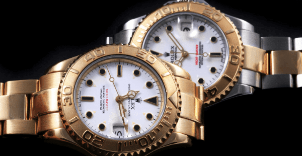 Rolex Yachtmaster Steel Yellow Gold and Yellow Gold with black triangular, dot, and baton hour markers