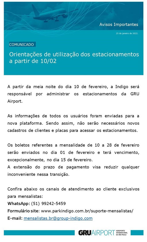 COMUNICADO GRU AIRPORT - Orientações de utilização