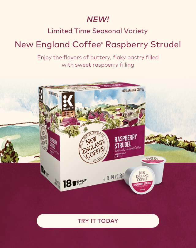 New! Limited Time Seasonal Variety: New England Coffee Raspberry Strudel