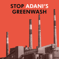 Image titled Stop Adani's Greenwash with coal chimney behind