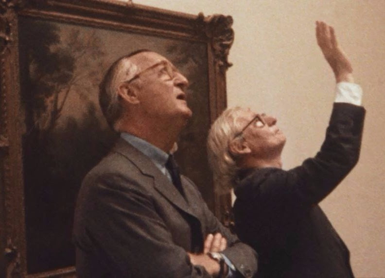 Film still, Paul Mellon (left) and Louis Kahn (right), "Conserving the Yale Center for British Art"