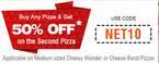 Buy any Pizza & Get 50% off on the second pizza 