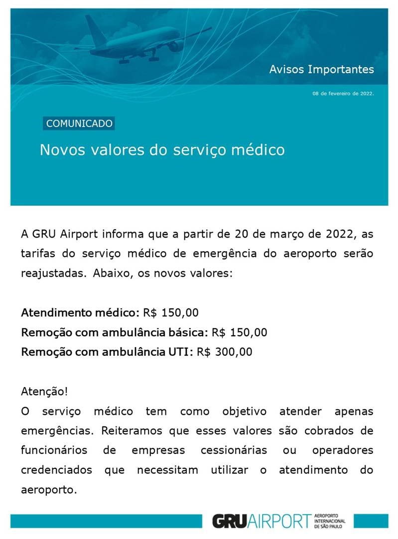 COMUNICADO GRU AIRPORT - Novos valores do serviço 