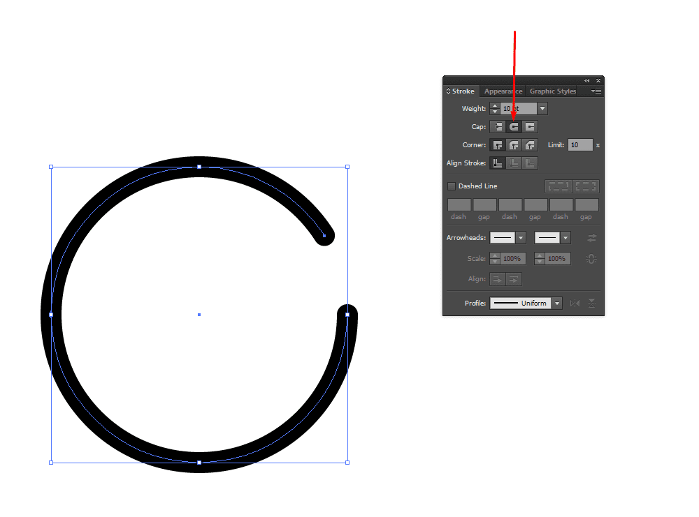 Erasing a part of circle stroke in illustrator with rounded edges