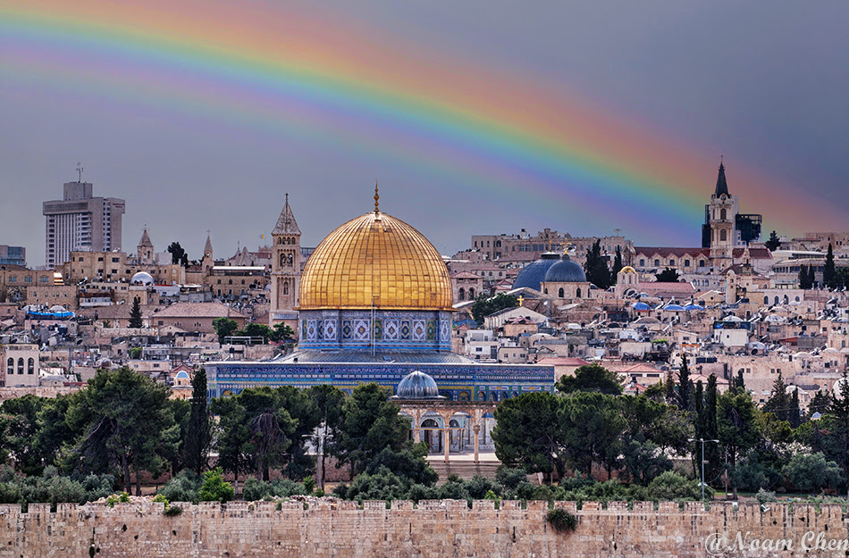rainbow over the old city of jerusalem