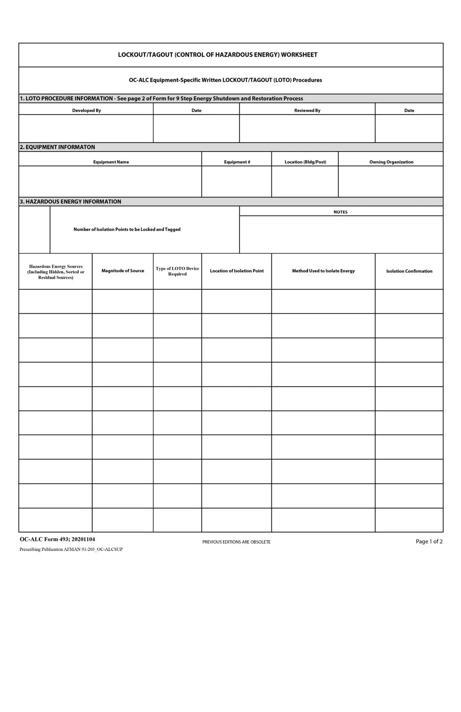 OCALC Form 493 Download Fillable PDF or Fill Online Lockout/Tagout