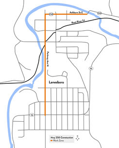 Hwy 250 project area highlighted in orange