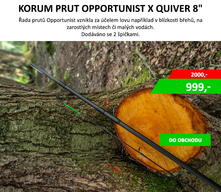 Korum prut Opportunist X Quiver 8 Řada prutů Opportunist vznikla za účelem lovu například v blízkosti břehů, na zarostlých místech či malých vodách.