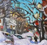 810 Montreal Winter Scene, Shovelling, 6x6, oil - Posted on Friday, November 21, 2014 by Darlene Young