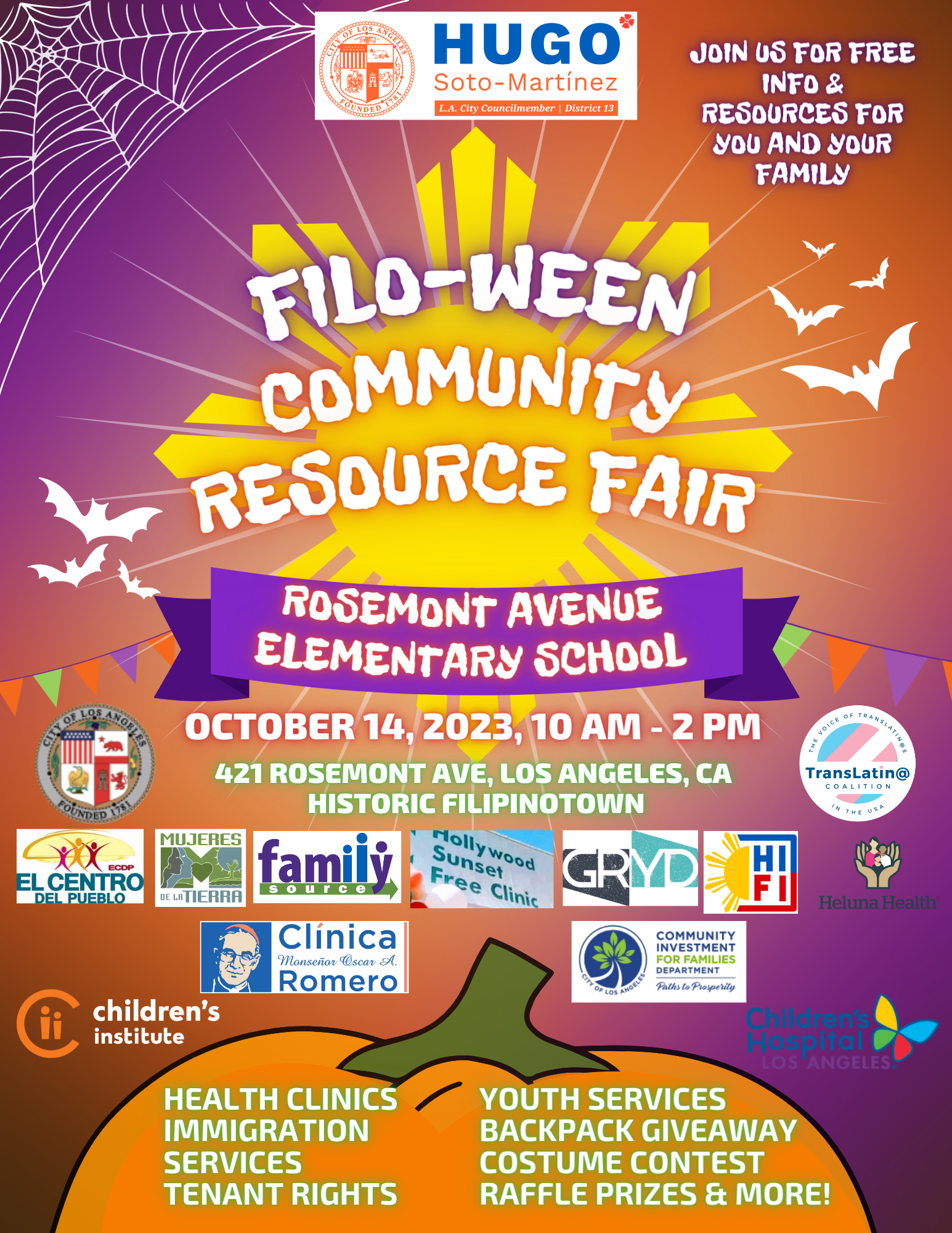 Filo-Ween Community Resource Fair October 14 2023 flyer