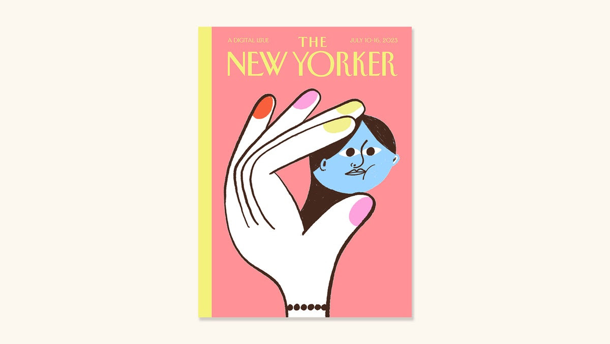 New Yorker Cover Illustration of a small head in a hand.