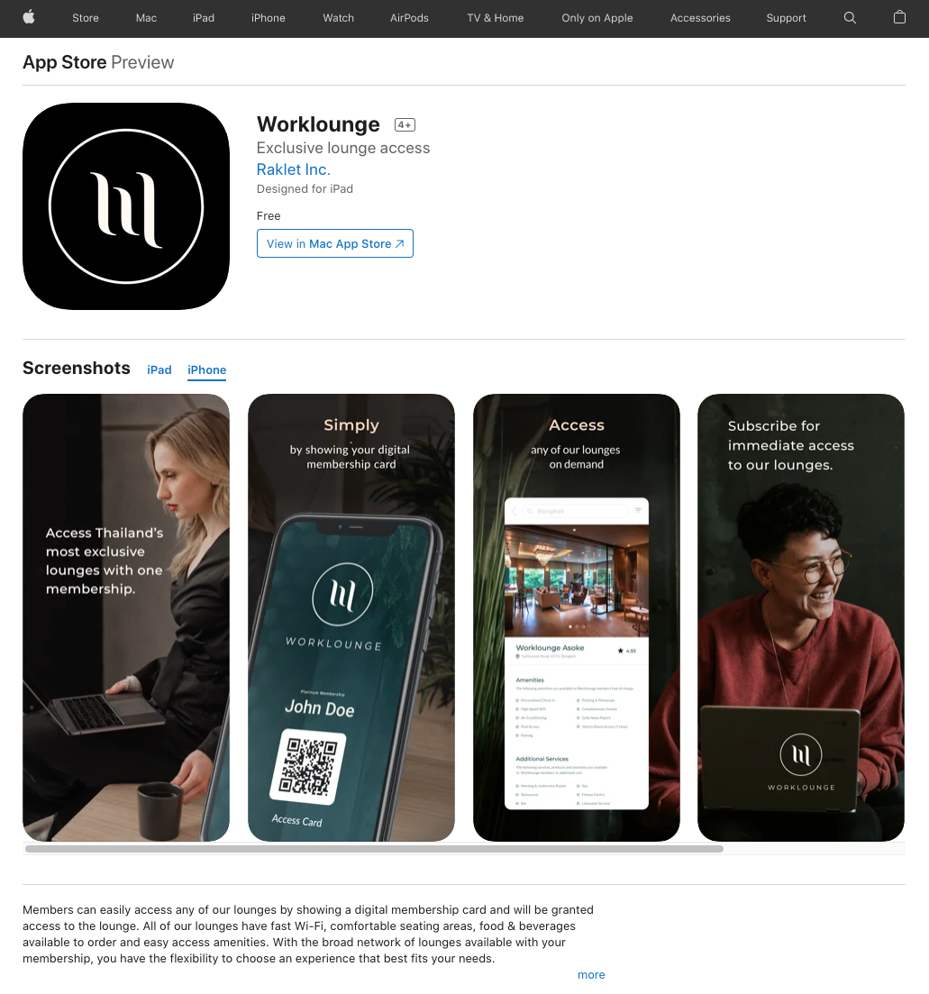Worklounge App page