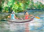 9x12 Down by the River Boating Rowing Lake Scene Watercolor Penny StewArt - Posted on Tuesday, March 3, 2015 by Penny Lee StewArt