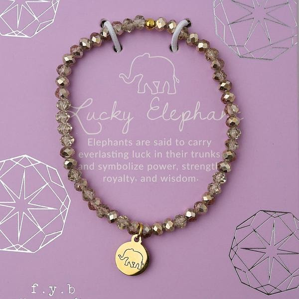 Lucky Elephant - Stretchy Gold Crystal Bracelet