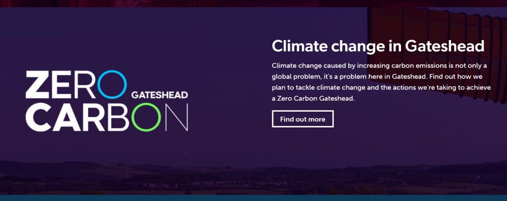 Zero carbon banner on the Gateshead Council home page