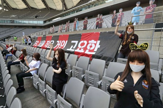 South Korean football club, FC Seoul use sex dolls to fill empty stadium as stand-in fans for a match (Photos)