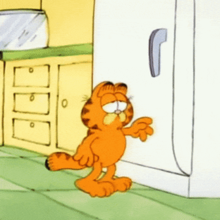 Garfield: empty fridge, and a caption saying "Need another stimulus"