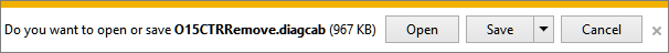 Select Open to open the O15CTRRemove.diagcab easy fix tool