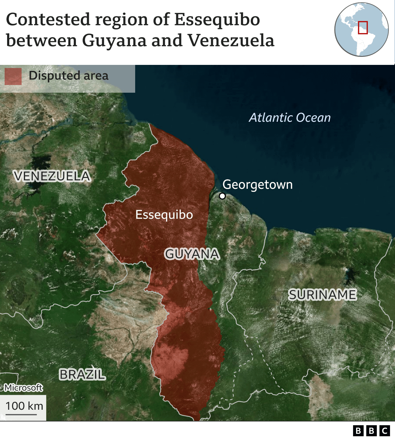 Map of contested region of Essequibo