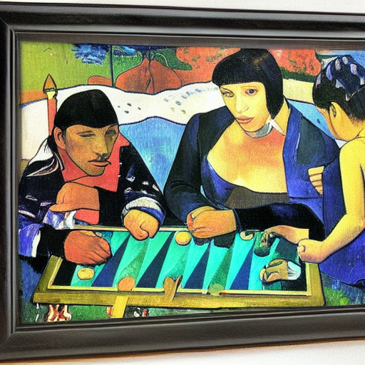 Rodina hrající backgammon od Paula Gauguina podle umělé inteligence