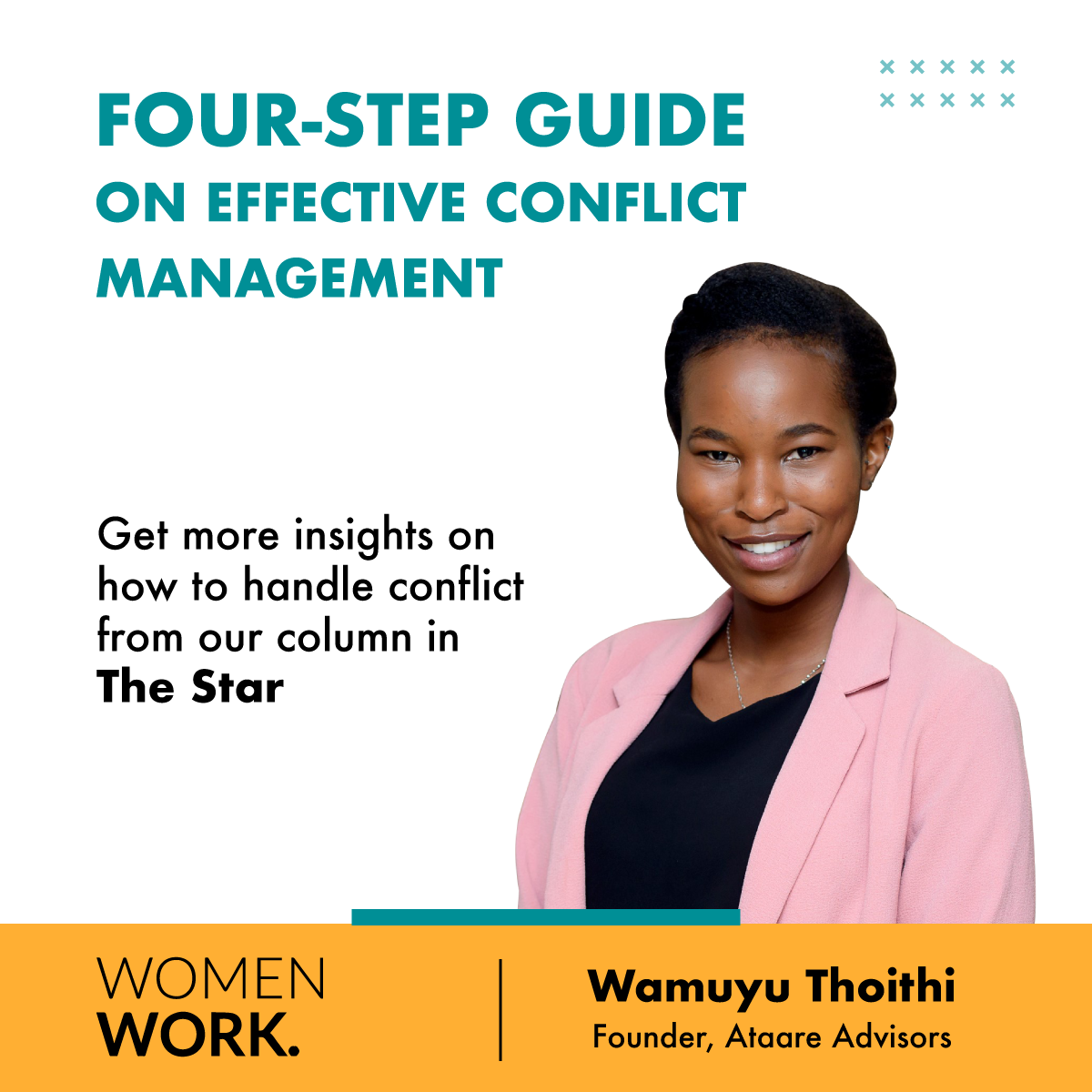a poster on the four step conflict management guide by Wamuyu in the WomenWork column in The Star