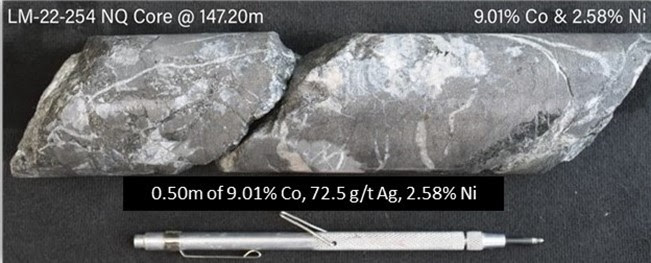 High-grade cobalt intercept from hole LM-22-254
