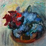 Blue and Red Flowers - Posted on Saturday, December 13, 2014 by Anna Mikhaylova
