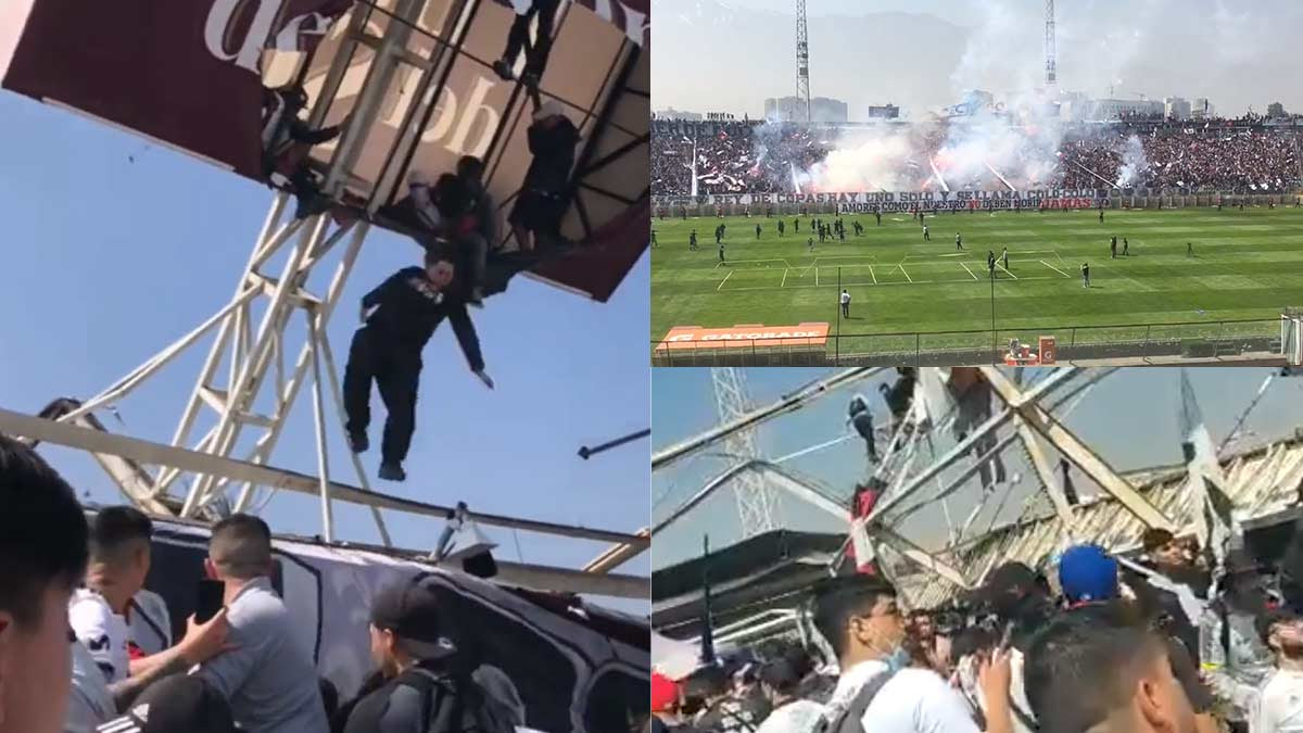 فيديو صادم.. لحظة انهيار مدرج ملعب في تشيلي على المشجعين