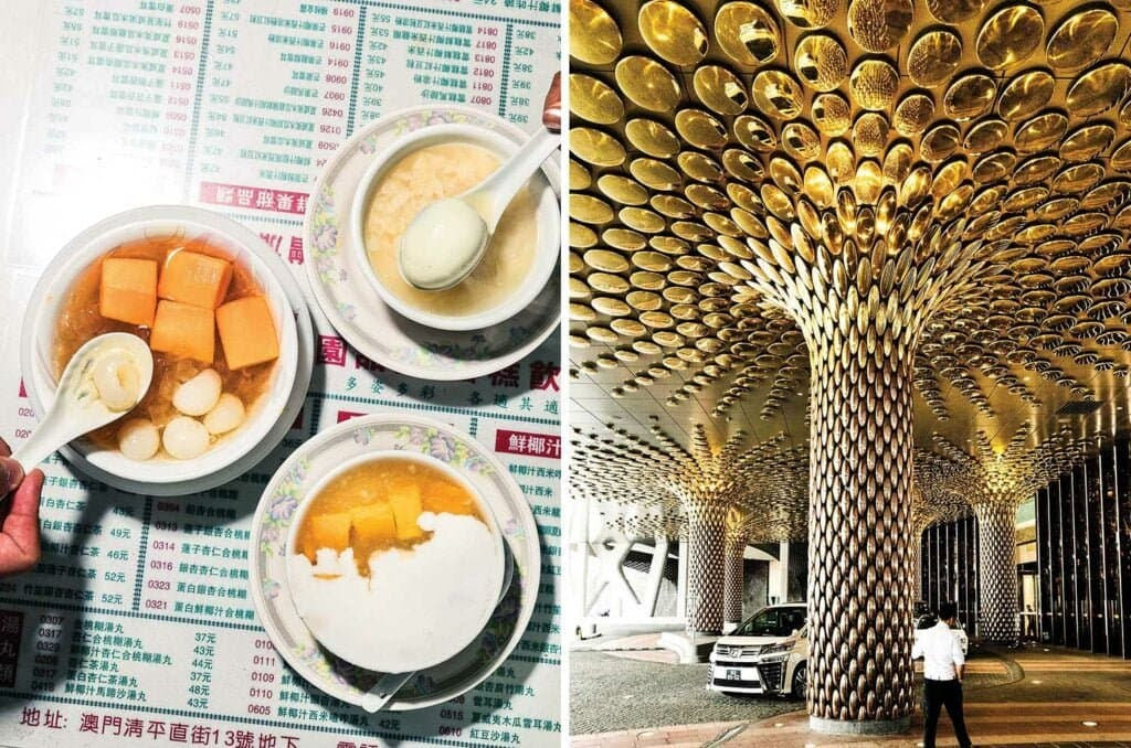 plates of food next to architecture pics