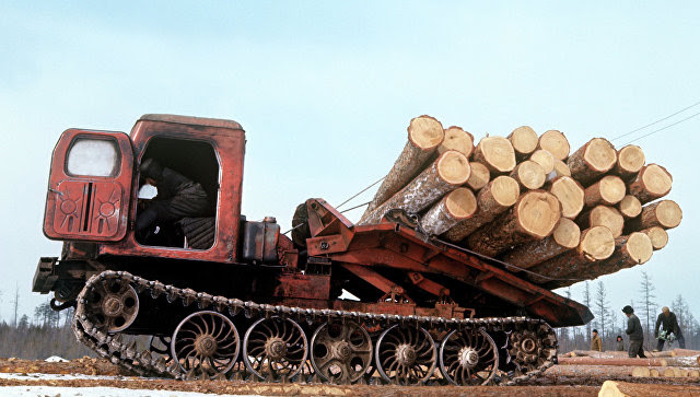 Трелевочник на заготовке древесины. Архивное фото