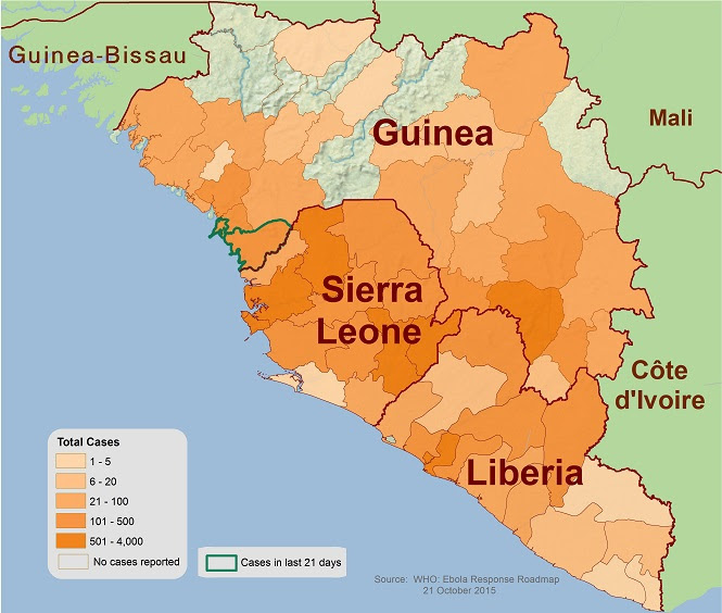 2014 Ebola Outbreak in West Africa - Outbreak Distribution Map