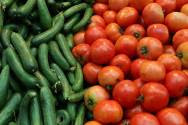 Israeli tomatoes and cucumbers in the Mahane Yehuda Market. September 13, 2012.