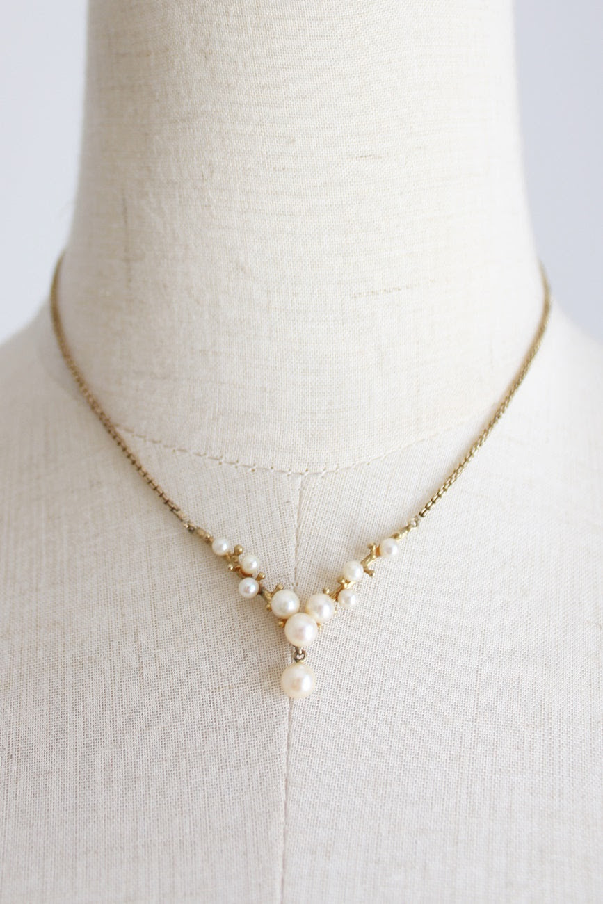 9CT GOLD FRESHWATER PEARL VINTAGE NECKLACE