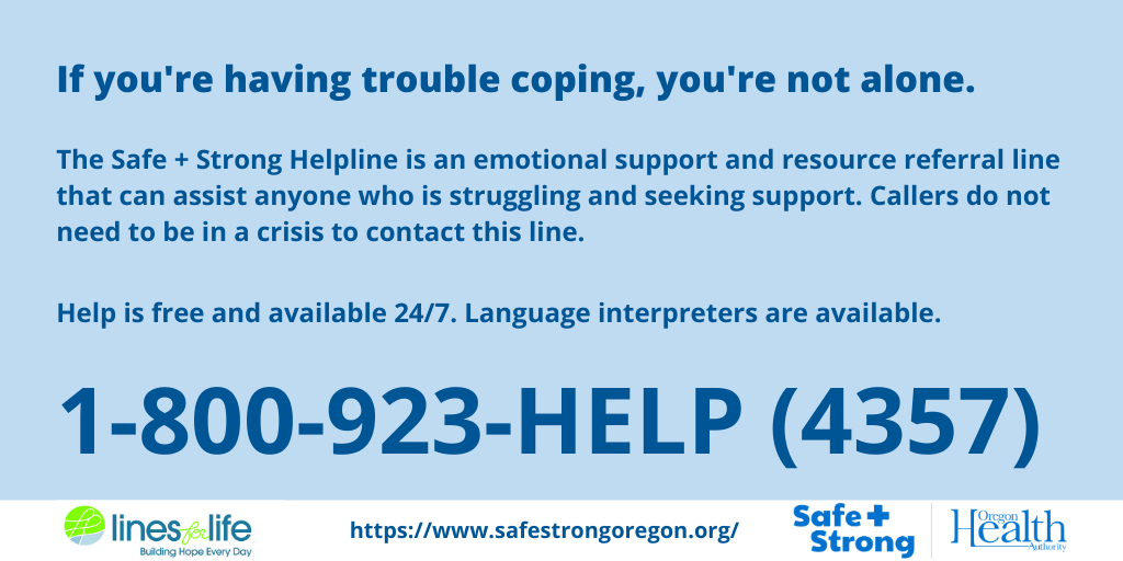 helpline for emotional support callers do not need to be crisis to call help is free available 24/7 language interpreters 8009234357