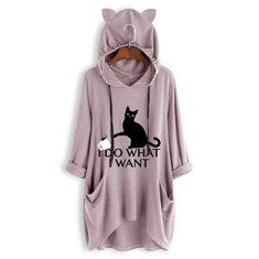 Plus Size Casual Hooded Cat Print Women Sweatshirt