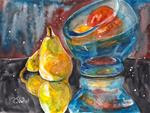 Pears Bowl Fruit Reflections Loose Watercolor Style 8.5 x 11 by Penny StewArt - Posted on Tuesday, January 6, 2015 by Penny Lee StewArt