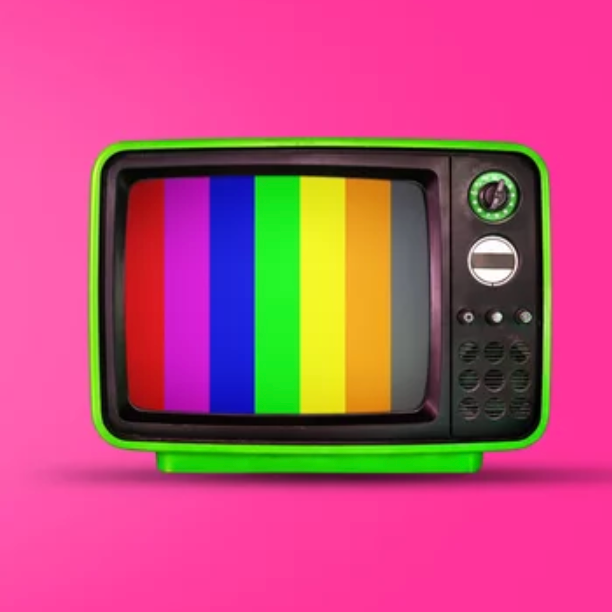 retro TV with rainbow on screen