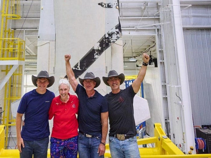 Jeff Bezos' spaceflight crew at Blue Origin headquarters: Oliver Daemen, Wally Funk, and Mark Bezos