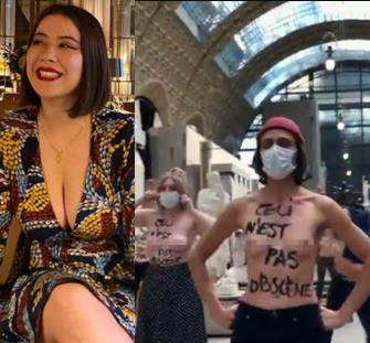 Feminists pose topless to protest after a woman was denied entry to museum over