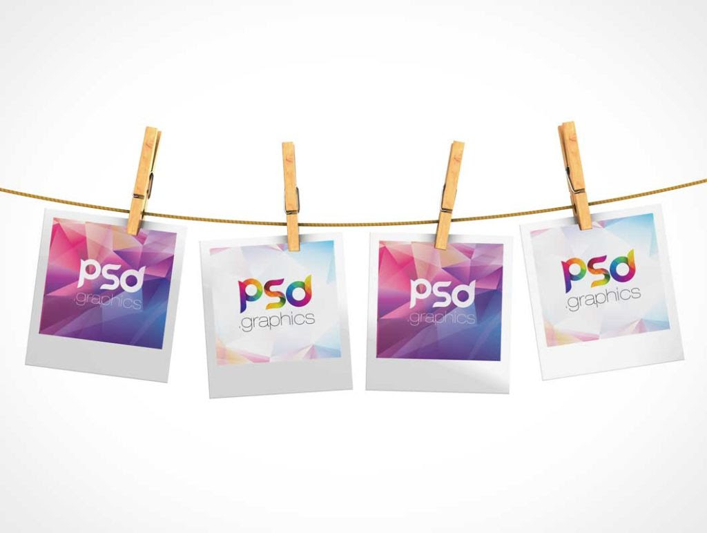 Free Hanging Polaroid Pictures Mockup in PSD DesignHooks