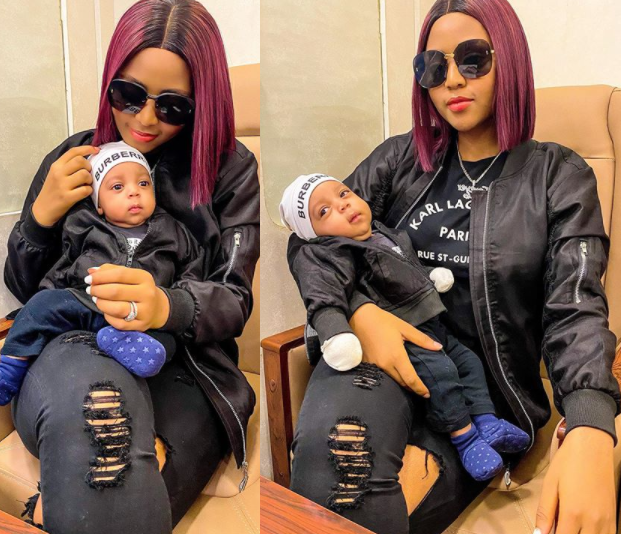 Regina Daniels twinning with her son Munir in new photos
