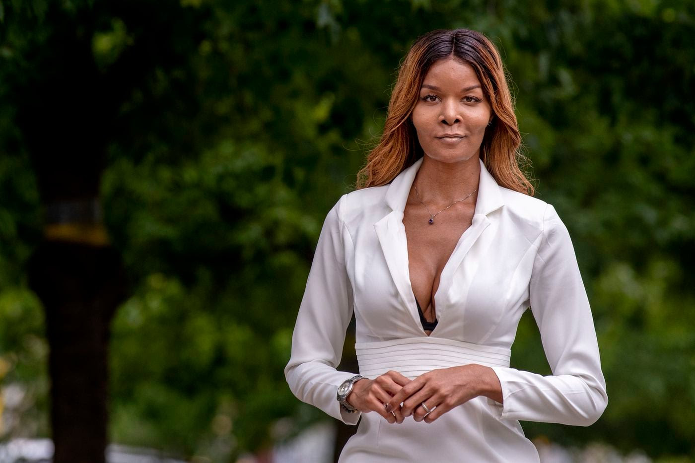 Sharron Cooks, the owner & CEO of Making Our Lives Easier, a consulting firm that advocates for marginalized communities poses in Cedar Park in West Philadelphia June 25, 2020.
