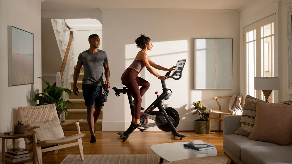 Couple working out at home