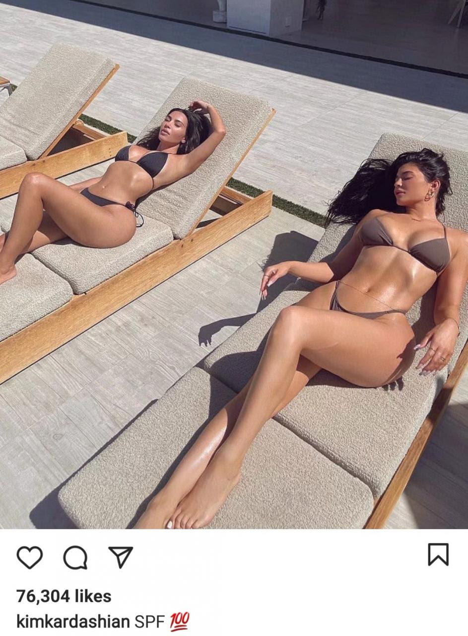 Kim Kardashian and Kylie Jenner flaunt their curves in matching bikinis
