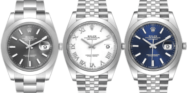 Rolex Datejust 41 Stainless Steel: Rhodium Grey, White and Blue Dials