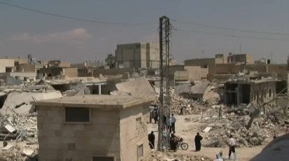 Destroyed city of Azaz, Syria during civil war