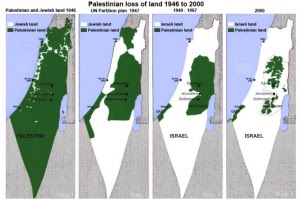 Evolución de el territorio de Israel a expensas de las tierras arrebatadas a Palestina