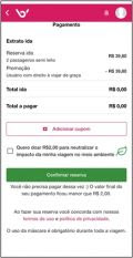 Tela de checkout da viagem com a opção da doação para viajante neutralizar as próprias emissões