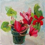 December Cyclamen.still life, oil on canvas,8x8,price$250 - Posted on Tuesday, December 16, 2014 by Joy Olney