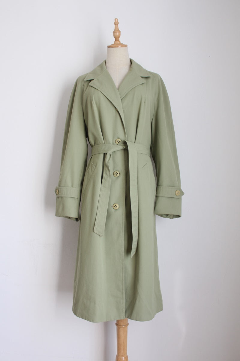 VINTAGE PASTEL GREEN TRENCH COAT - SIZE 14